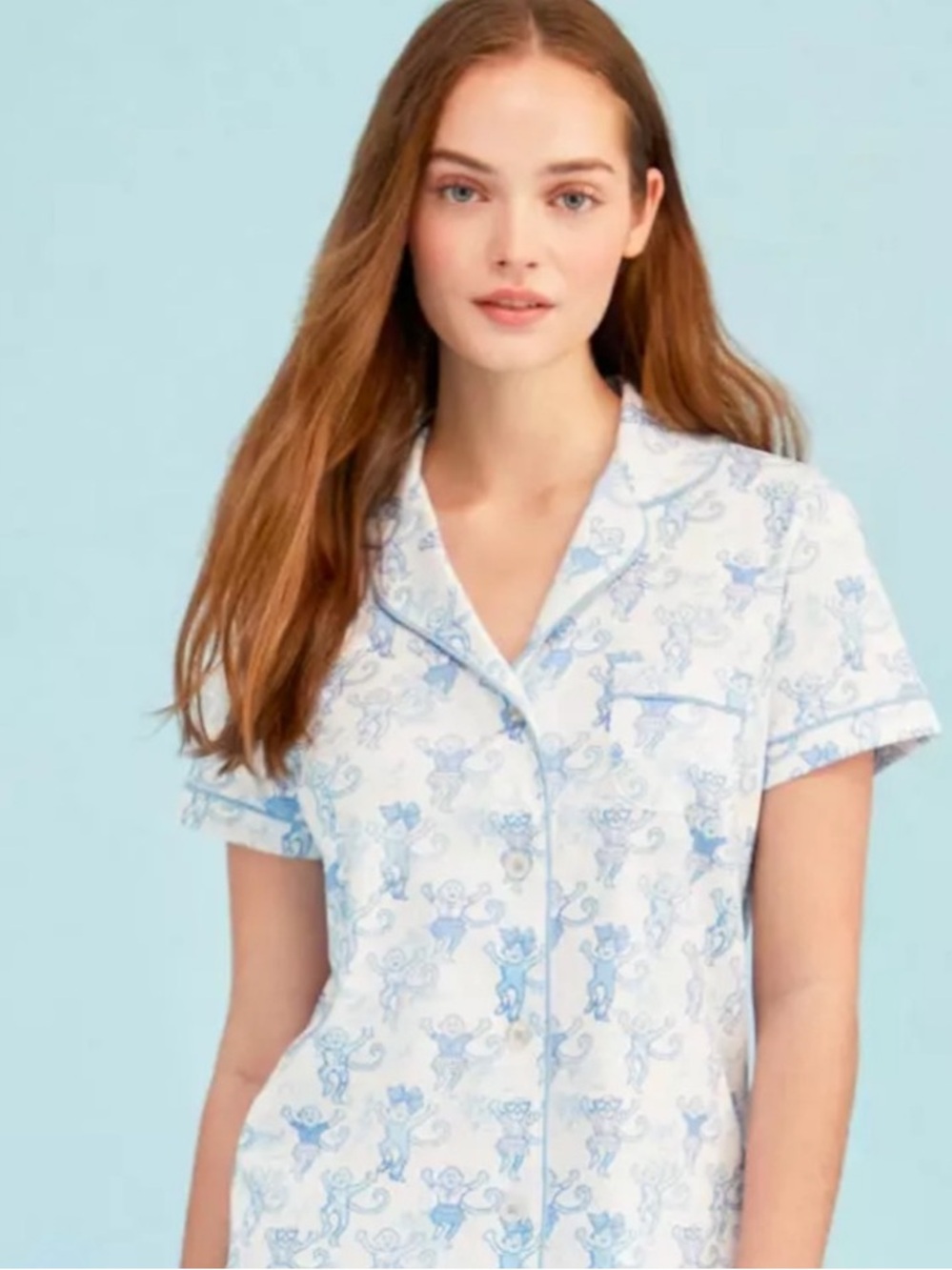 Roller Rabbit x LoveShackFancy Pastiche De Monkey Polo Pajama Top. Size large.